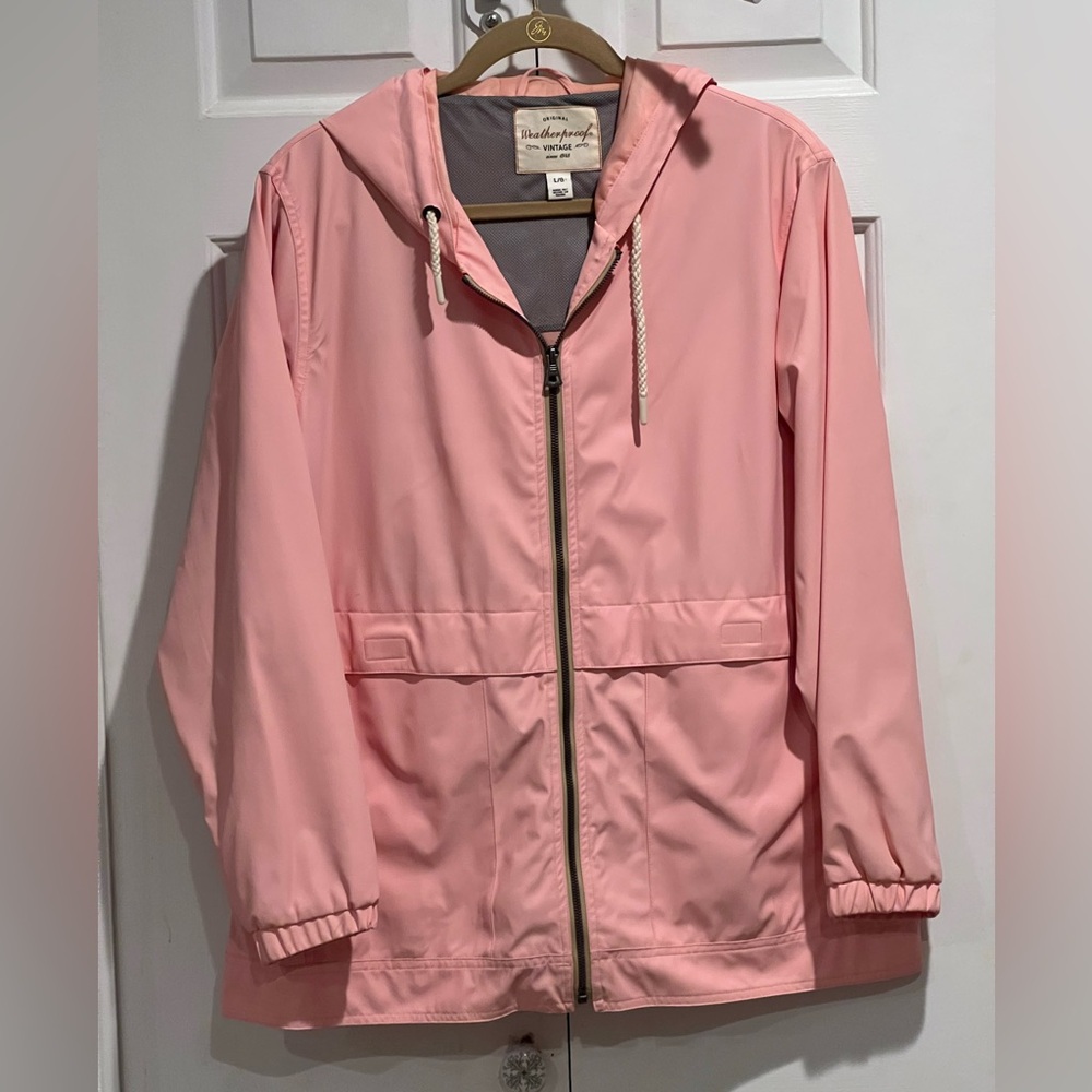 Weatherproof 💗Pink Hooded Utility Jacket / Raincoat w Pockets & Front Zipper